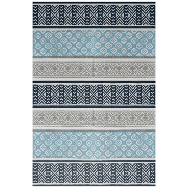 Union Rustic Deehan Geometric Grey/Teal Indoor / Outdoor Area Rug